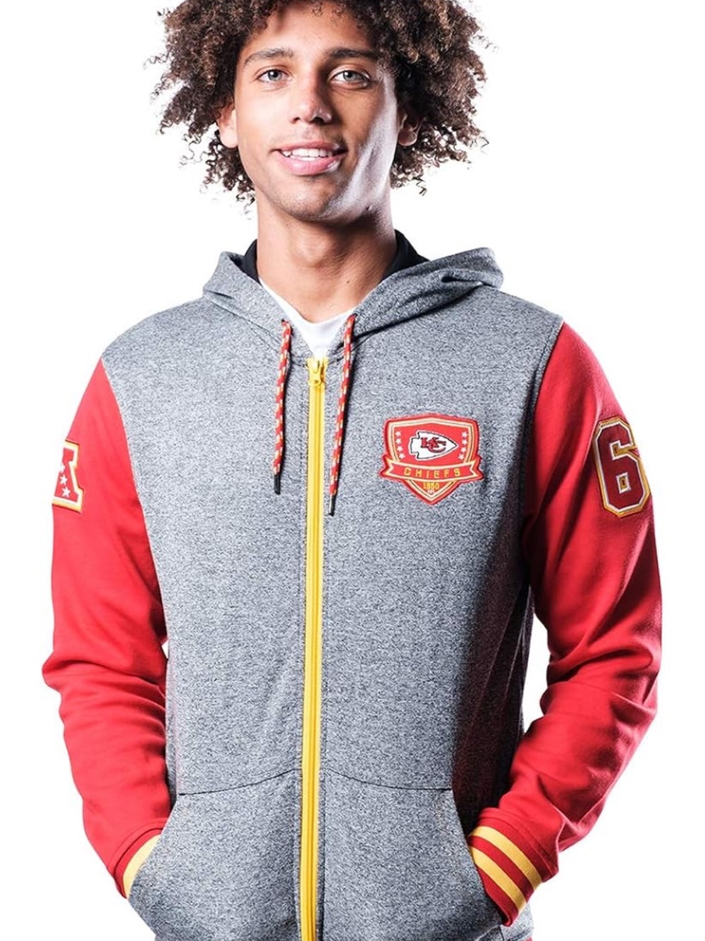 Kansas City Chiefs Gray and Red Zip-Up Hoodie with Yellow Trim